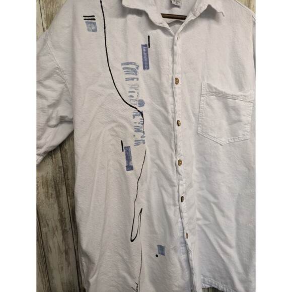 Expressions By Leslie Women's Art Wear 100% Cotton Short Sleeve Button Down Top - Picture 5 of 12